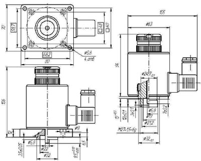 Рис.1. Габаритные размеры привода электромагнитного МЭГ 10-1(2)В04С-УХЛ4