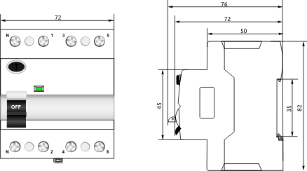 Рис.1. Габариты реле FPR-AС 4P 100A 300mA