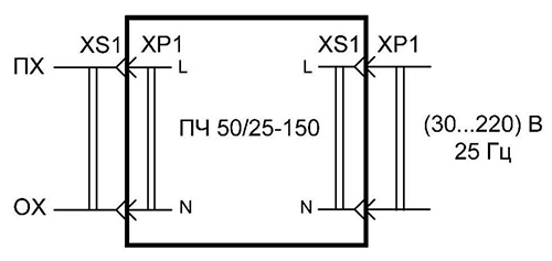 "Схема внешних подключений ПЧ 50/25У-150"
