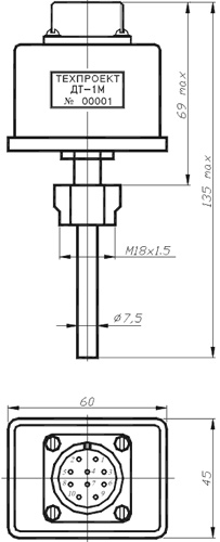Рис.4. Габаритные размеры датчика температуры ДТ-1М